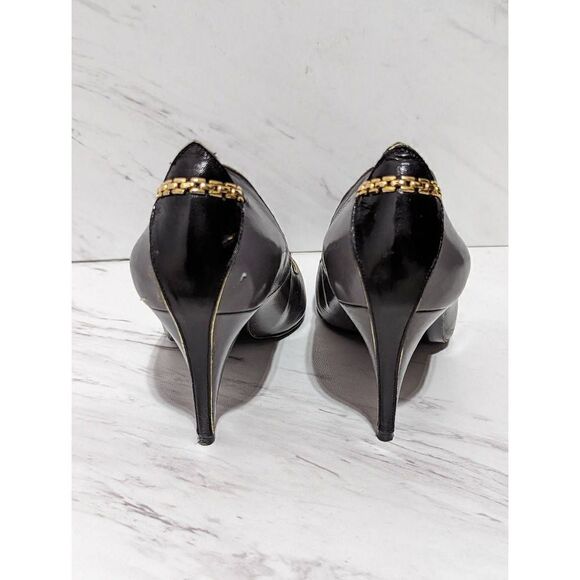 Caressa Women's Gray Leather Gold Chain Trim and Black 3"Heel Pump Size 6.5M - Picture 2 of 9